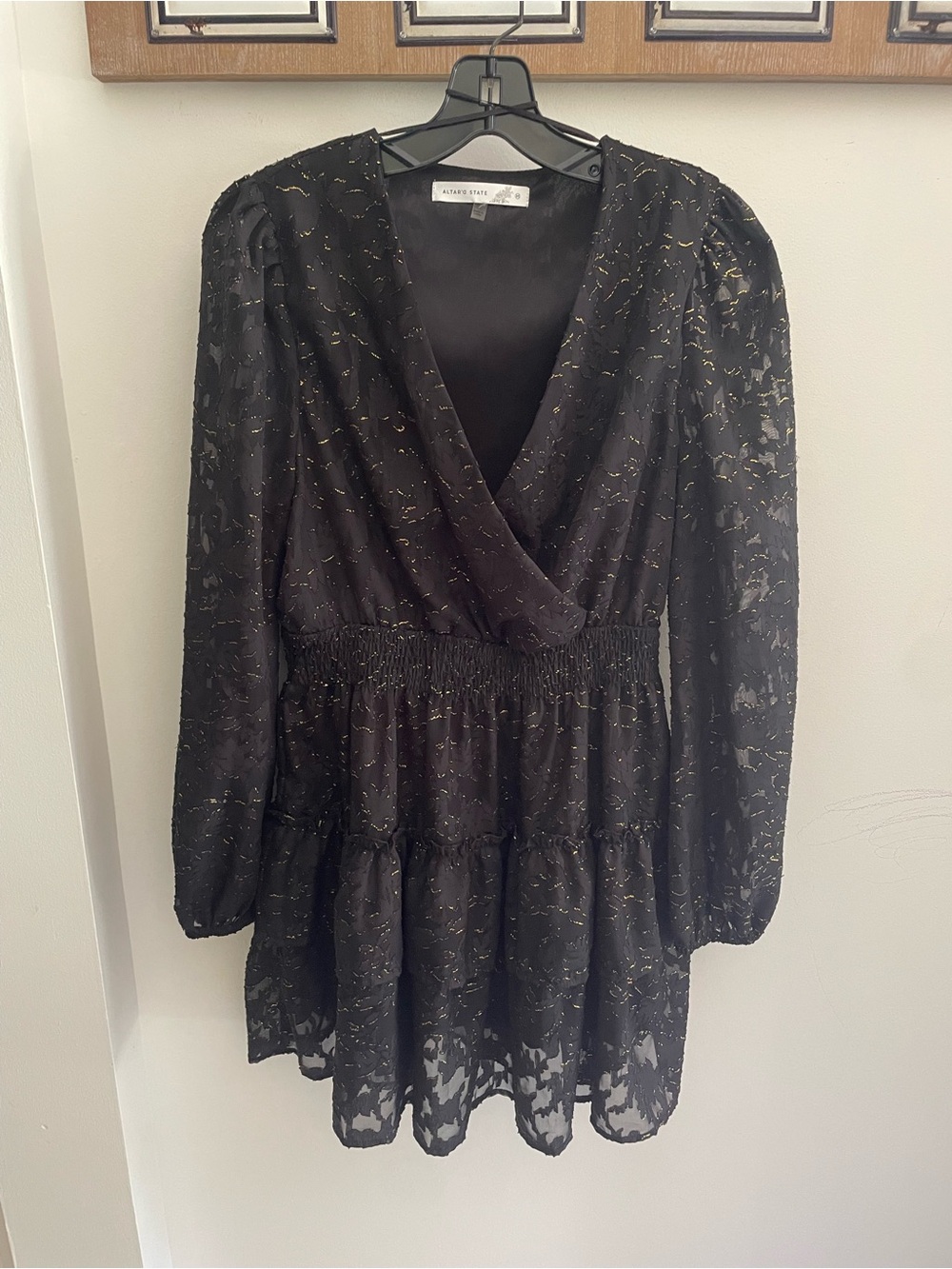 Altar’d State Black Metallic Accent Long Sleeve Mini Dress